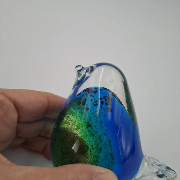 VTG Cobalt Blue Green Art Glass Bird Paperweight Figurine Hand Blown Solid 3" - Picture 9 of 12